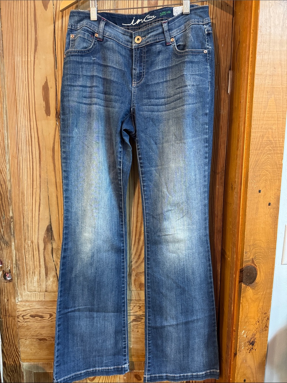 INC International Concepts 4 distressed Medium Blue Flare curvy Jeans